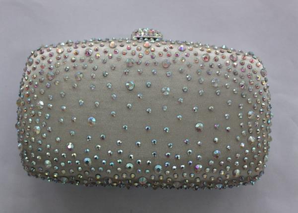 Silver Sparkly Rhinestone Evening Bags With 20   Metal  Chain And Black Velvet