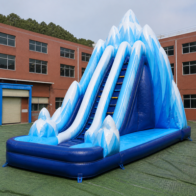 Commercial Polar Expedition Dual Lane Inflatable Slide with Ice Mountain Theme High Side Walls and Landing Pool