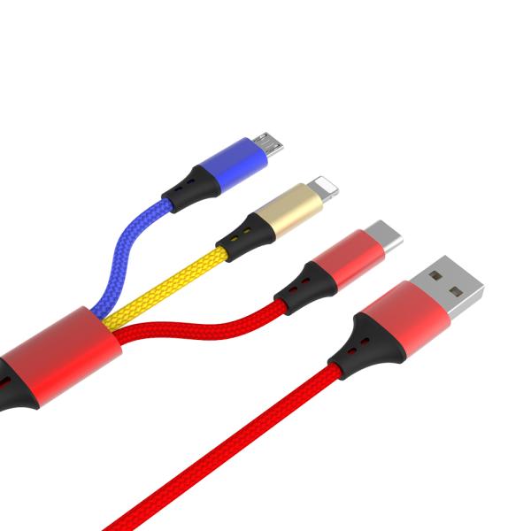 Multi Colored 3 In 1 USB Charging Cable Nylon Braided For Micro Type C Phones