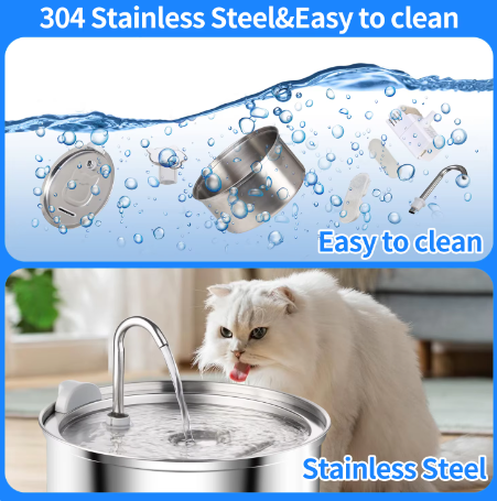 Stainless Steel Pet Drinking Water Fountain Automatic Water Dispenser 3L Capacity