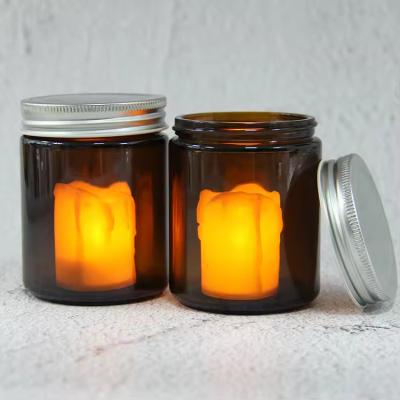8oz Wide Mouth Amber Straight Side Round Glass Candle Jar With Lids