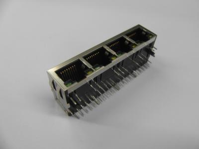 o quadrilátero dos conectores de Tab Down Shield RJ45 do ângulo 1x4 direito move os soquetes do interruptor dos ethernet
