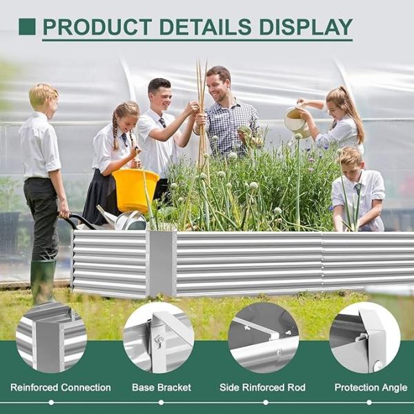 Rectangular Galvanized Raised Garden Bed Kit 6*3*2 Ft Outdoor Sliver