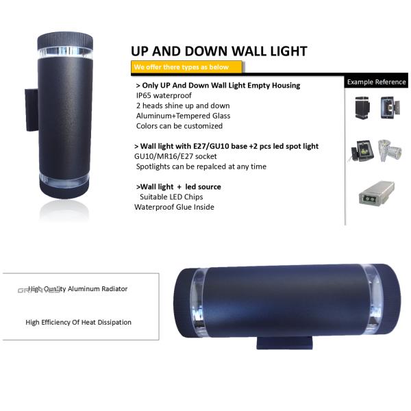 Industrial Outdoor Up Down Led Wall Light Fixtures Wireless Ip65 Round Shape