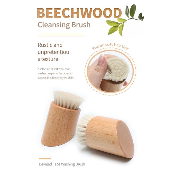 Pulidora de limpieza facial de mango de madera, cepillo de maquillaje, cepillo con cepillo de cabra súper suave