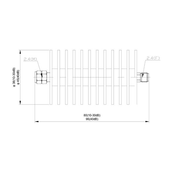 Atenuadores fixos coaxial de 20 W DC - 40 GHz Conector Atenuador de 2,4 mm