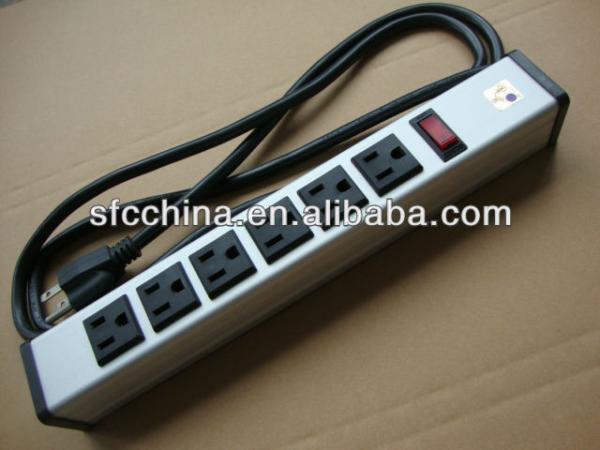 aluminium alloy UL approved American 6-outlet power strip, surge protector with led indicator, 1800w with15A curcuit breaker