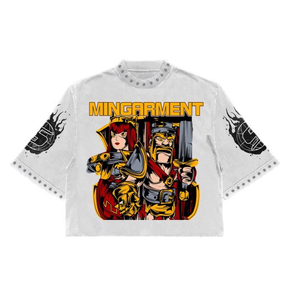 Custom Streetwear Cropped Drop Shoulder Digital Printed 100% Cotton Graphic Boxy Fit Oversized Rhinestone Men T-Shirt