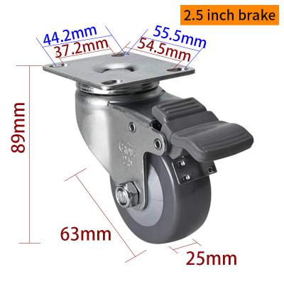 EDL Light Duty 2,5 pouces 70 kg Plate TPU Caster par type rigide, pivotant et frein