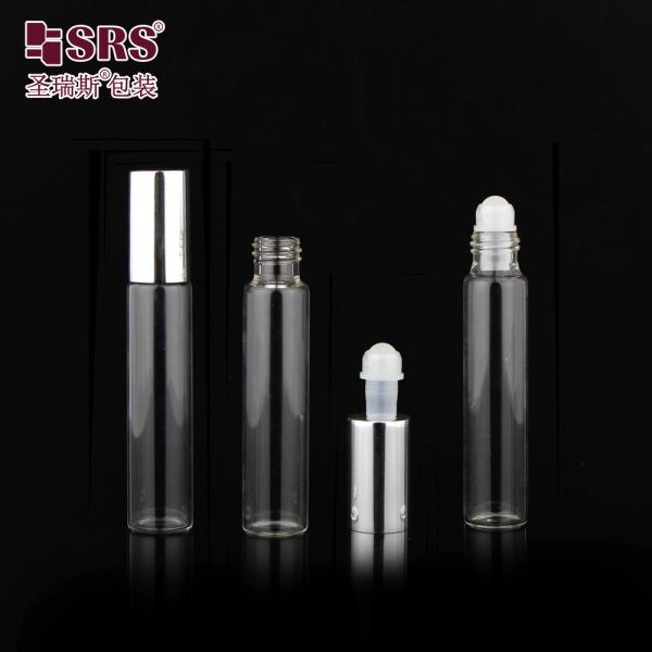 Essential Oil Perfume 10ml Tube Glass Roll on Bottle Steel Roller Ball Plastic Cap Cosmetic Packaging
