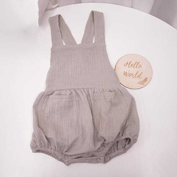 Summer Cotton Muslin Baby Clothes Sleeveless Romper Strap Pants With Pocket Solid Baby Bodysuit