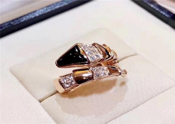 Hecho a mano 18K Oro Diamante Joyería Serpiente Anillo Con Ónix Negro