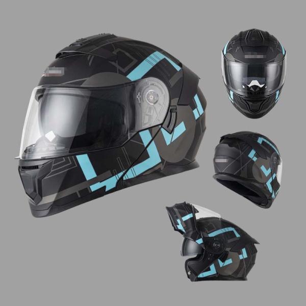 DOT certified flip up motorcycle helmet with double PC visor and EPS impact foam liner