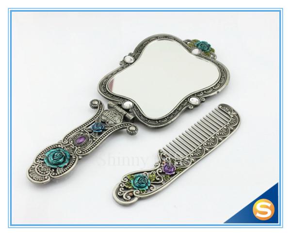 Rose Design Metal Materials Vanity Girl Hollywood Cosmetic Makeup Table Mirror With Handle Wedding Gifts