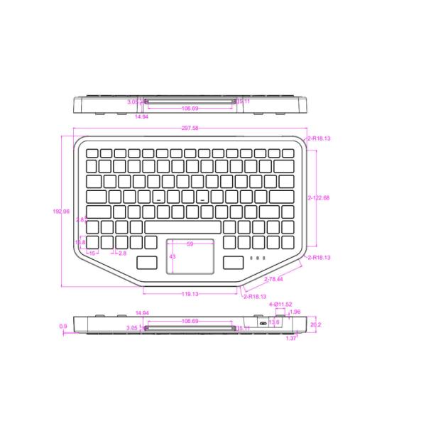 IP65 Wireless Bluetooth Industrial Keyboard Robust ABS With Touchpad Backlit