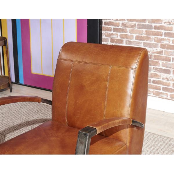 Light Brown Tan Leather Accent Chair , Leather Relaxing Chair Durable Iron Armrest