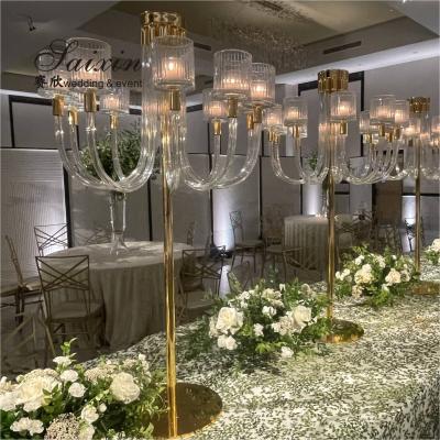 ZT-592 Evento Decoração de mesa de casamento peça central 10 braços Cristal de ouro candelabro