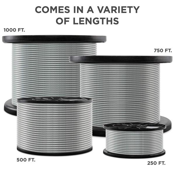Steel Core Cable Railing 300ft T316 Stainless Steel Cable 1/8 7x7 Strands Wire Rope For Deck Railing Kit Hardware