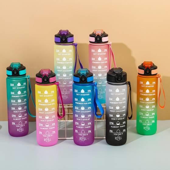 Portable Leakproof Sports Water Bottle 32 Oz Reusable Water Bottle With Motivational Time Marker And Carrying Strap Toxic Free Humanized Design