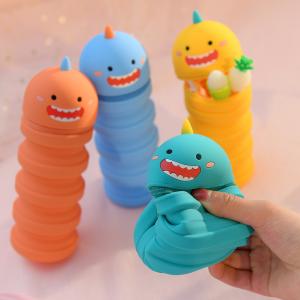 Caixa de lápis retrátil de silicone desenho animado Kawaii Stand expansível