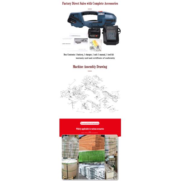 V2 Electric Handheld Semi-Automatic High Productivity 13-16 mm Strapping Machine for Food Beverage Textiles Motor Engine Core