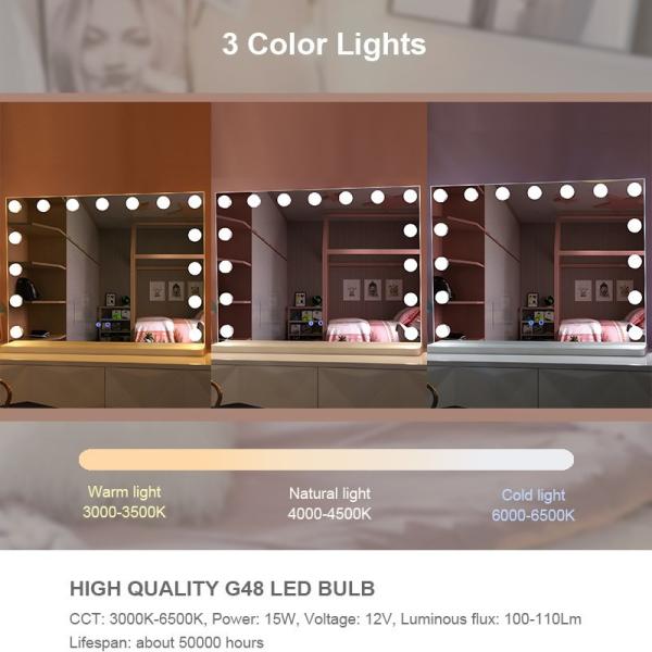 15 Bulbs Lighted Vanity Mirror 5mm LED Hollywood Mirror Round With USB Port