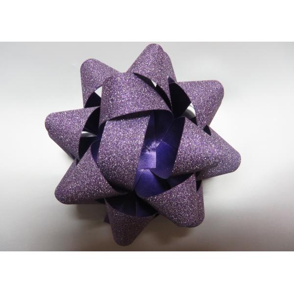 Silver and purple 3“ Plastic glittter star bow with flower and letter by hot stamp