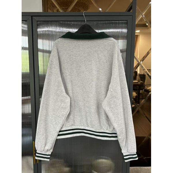 Sporty College Style Half Zip Sweatshirt with Contrast Striped Trim