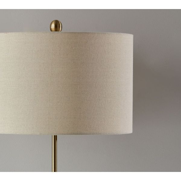 Modern Brass Table Lamp with LED Lighting and Drum Shade for Bedroom Decorative Lighting