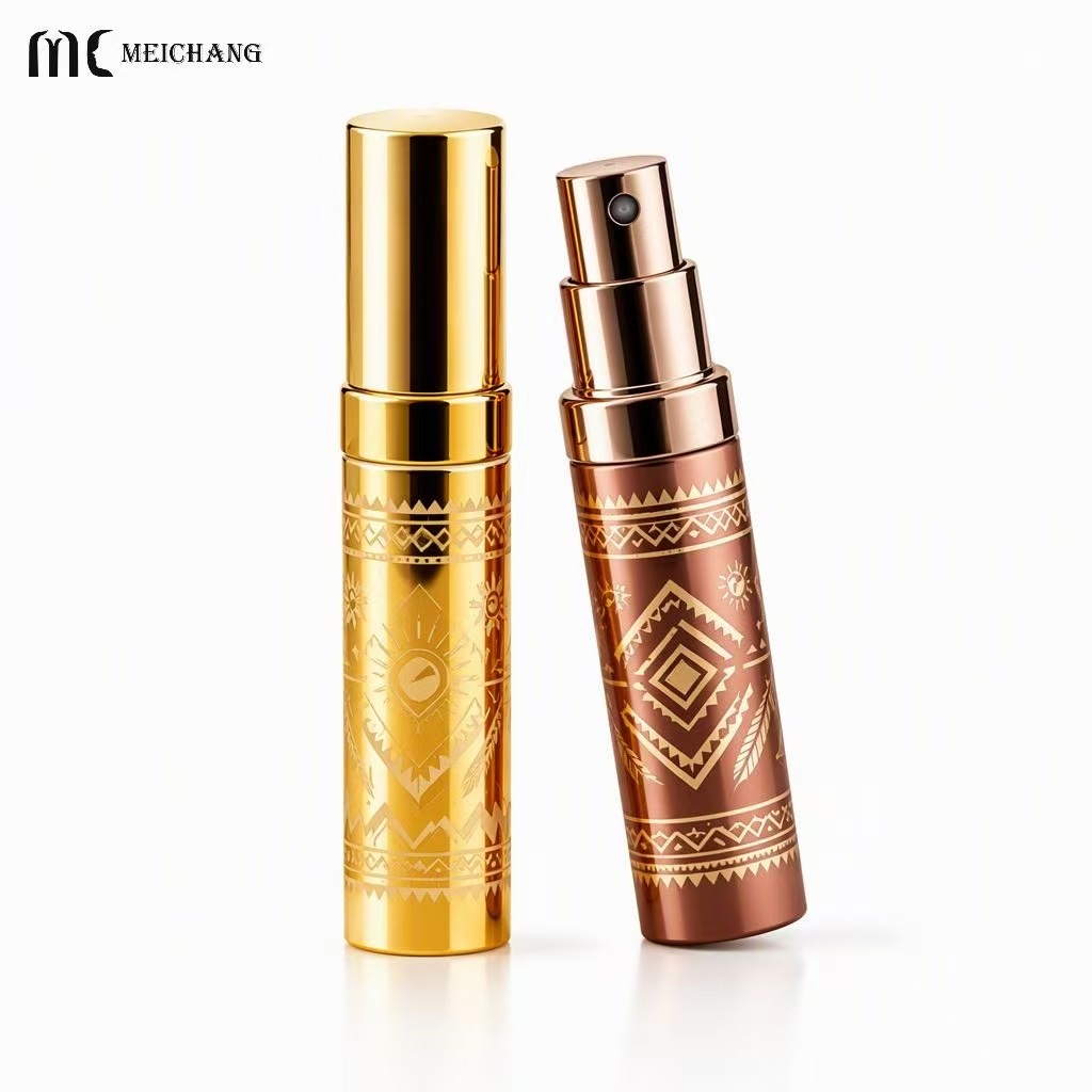 Vintage Engraved Metal Perfume Atomizer, 3ml Refillable Portable Fragrance Spray Bottle (MC-1209)