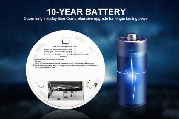 10years Battery Operate Interconnected Smoke Alarm 85db Wireless Smoke Detector 433mhz