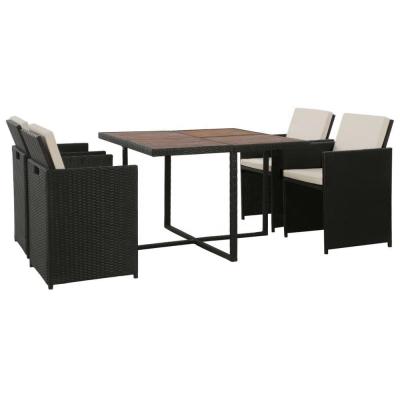 Steel Frame H87cm Chair H71cm Table 5 Piece Rattan Patio Set With Cushion