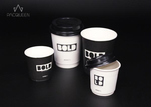 White / Black Printed Double Wall Paper Cup , Disposable Tea Cups