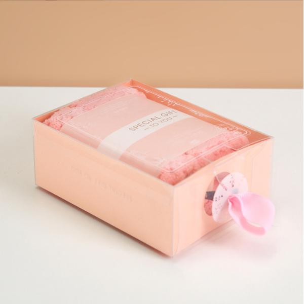 Clear PVC Folding Gift Box With Ribbon Hook Towel Socks Packaging