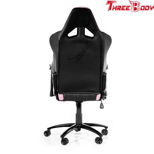 Black And Pink Racing Gaming Chair With Adjustable Neckrest And Lumbar Support