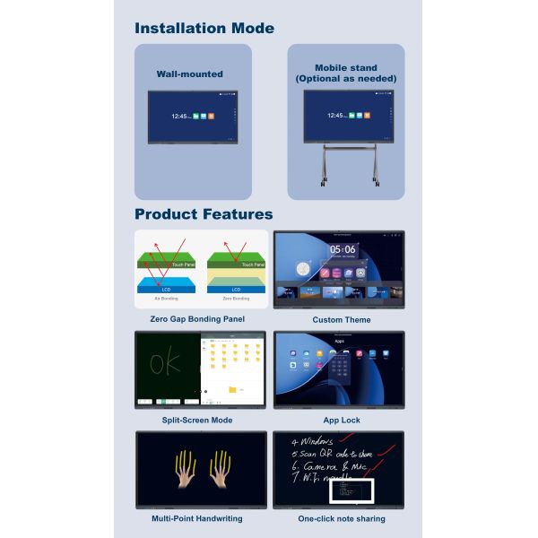 98 Inch Standard Interactive Board Infrared Touch Screen Interactive Whiteboard  4K Zero Bonding Smart