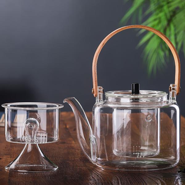 Handmade 1000ml Clear Glass Teapot Borosilicate Material Eco Friendly