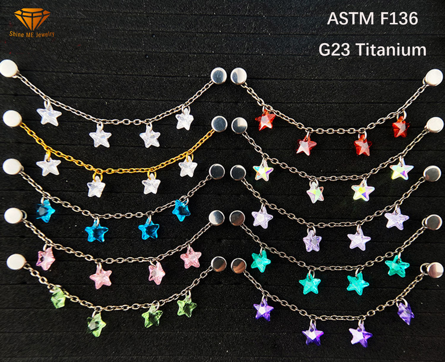 F136/G23 Titanium Ear studs DIY Ear Bridge Chain Body Piercing Jewelry TB1815