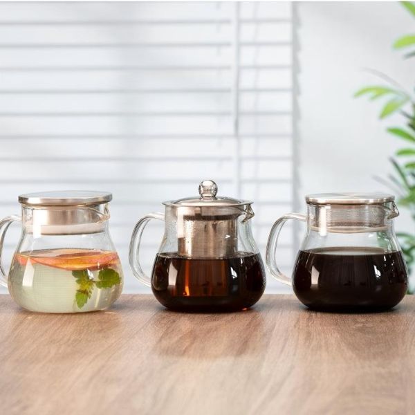 Heat Resistant Glass Tea Pot Borosilicate Glass Tea Kettle With Stainless Steel Filter Lid