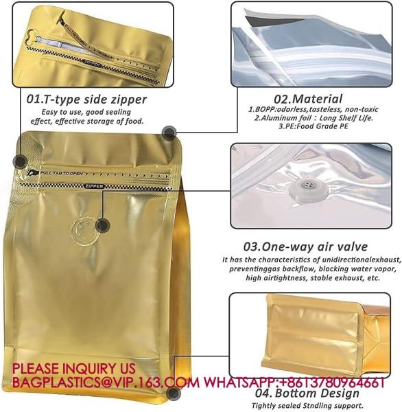 Sealable Coffee Bags Valve Barrier Flat Bottom Standing Coffee Beans Storage Bags pack