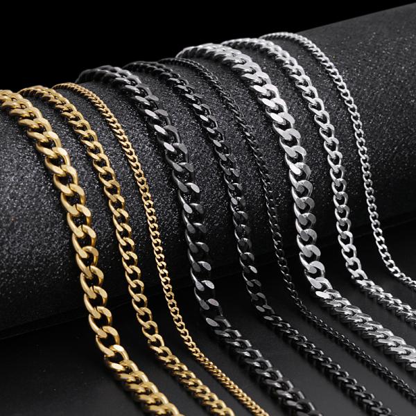 Unisex Cuban Link Chain Necklace in Gold and Black Color Stainless Steel Jewelry