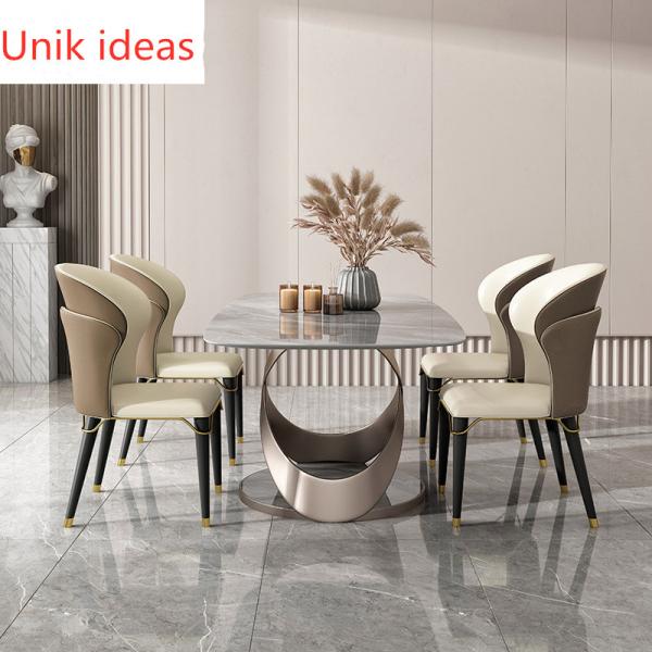 Обеденный стол белого серого цвета мраморный каменный и предводительствует набор столовой ПК 4 6