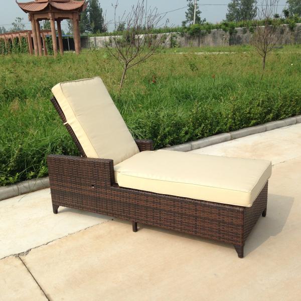 Adjustable Outdoor Garden Beach Pool Rattan Lounger Sunbed Cushion Chair CE BSCI