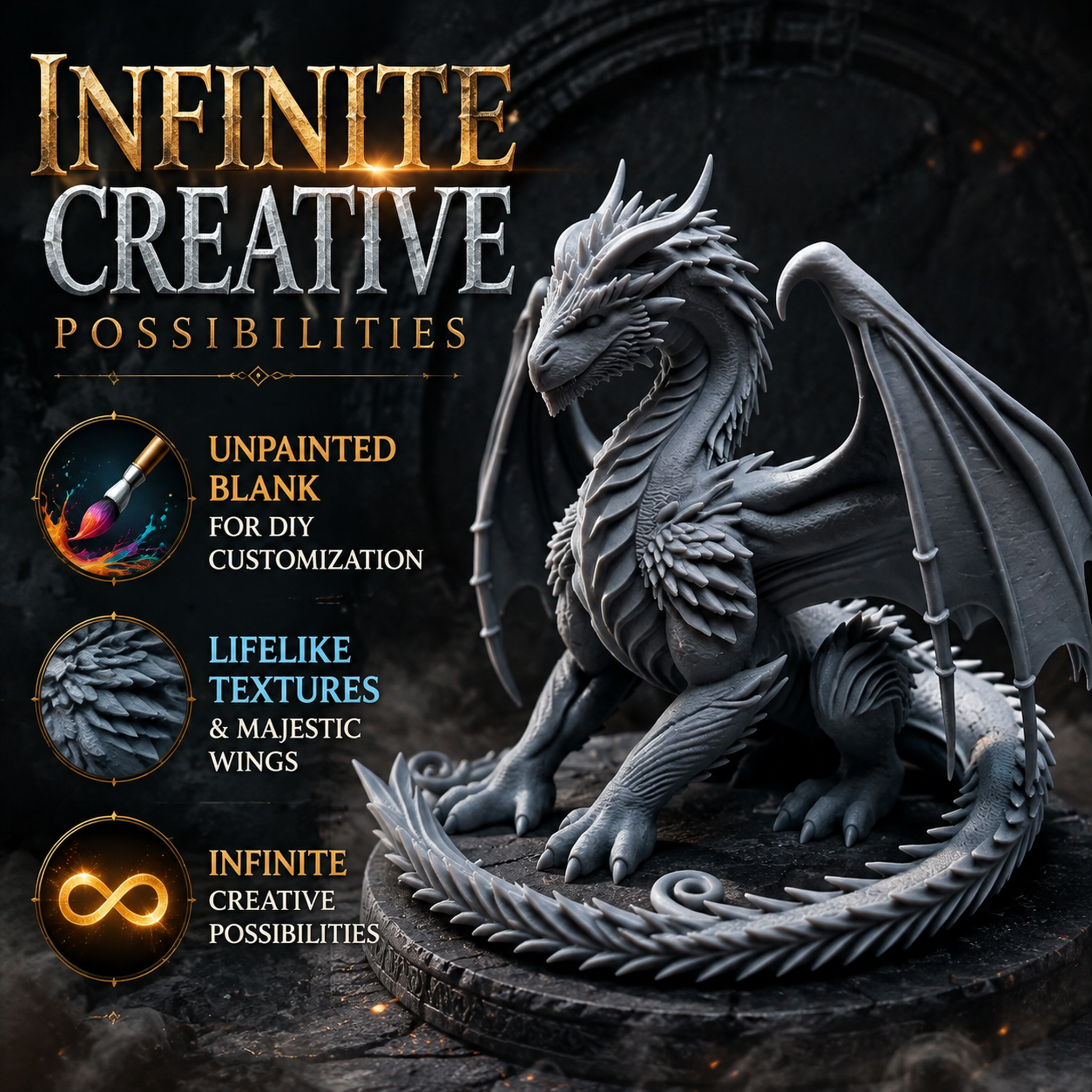 DIY Painting Miniature 3d Toys Printed Fantasy Winged Dragon Sculpture
