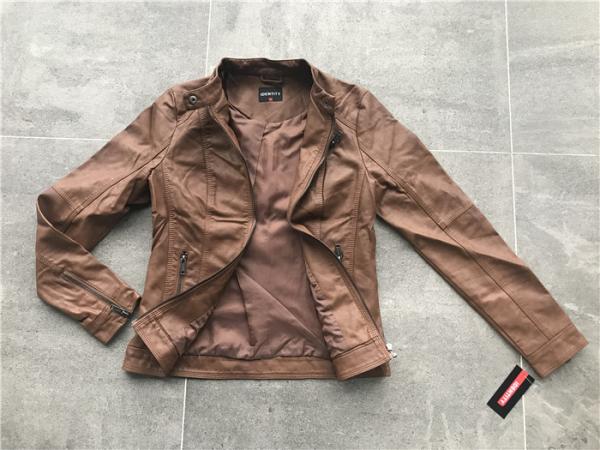 Mandarin Collar Ladies PU Jacket , Womens Faux Leather Jackets Zip Through TW76738