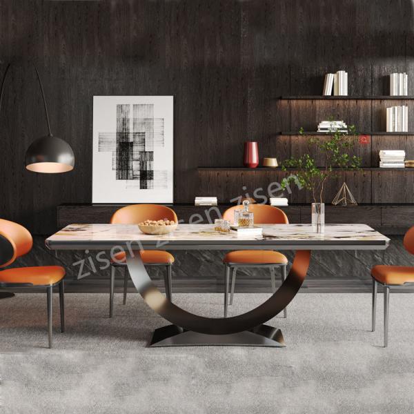 Stylish Frame Insert Ceramic Marble Metal Dining Table