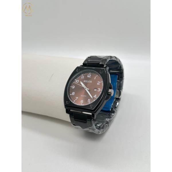 High Quality Luxury Black Case Stainless Steel Strap Waterproof Quartz Watch