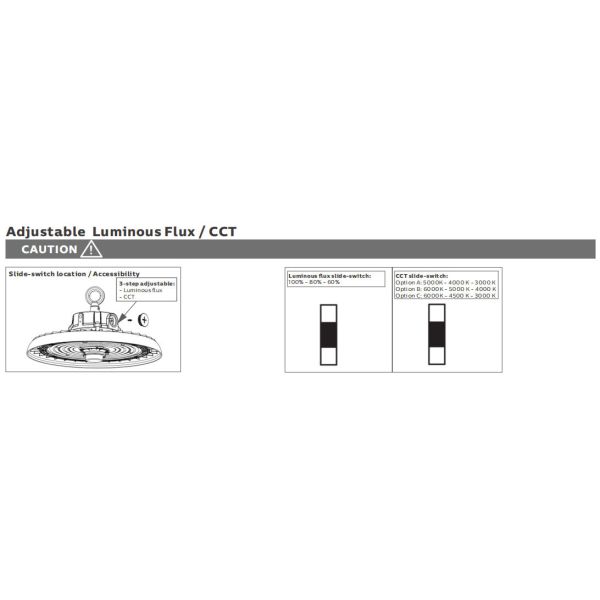 HB3 DIP Switchable Power and 3CCT UFO LED High Bay Light 100W 192LPW with Ready for Sensor (PIR/Motion Sensor)