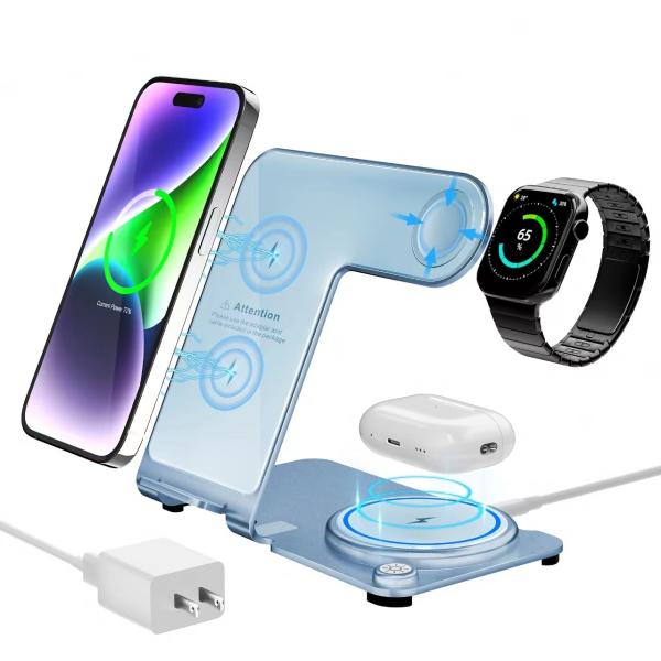 CE FCC ROHS Aluminum Alloy 3 in 1 Wireless Charger for Phone Input 9V-2A QC or PD