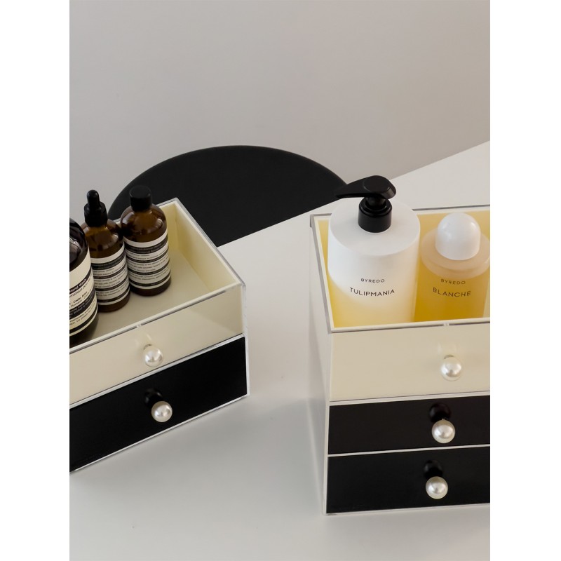 High-End Luxury Stackable Rectangular Pearl Drawer Box Desktop Acrylic Dustproof Storage Box for Jewelry Lipstick Cosmetics
